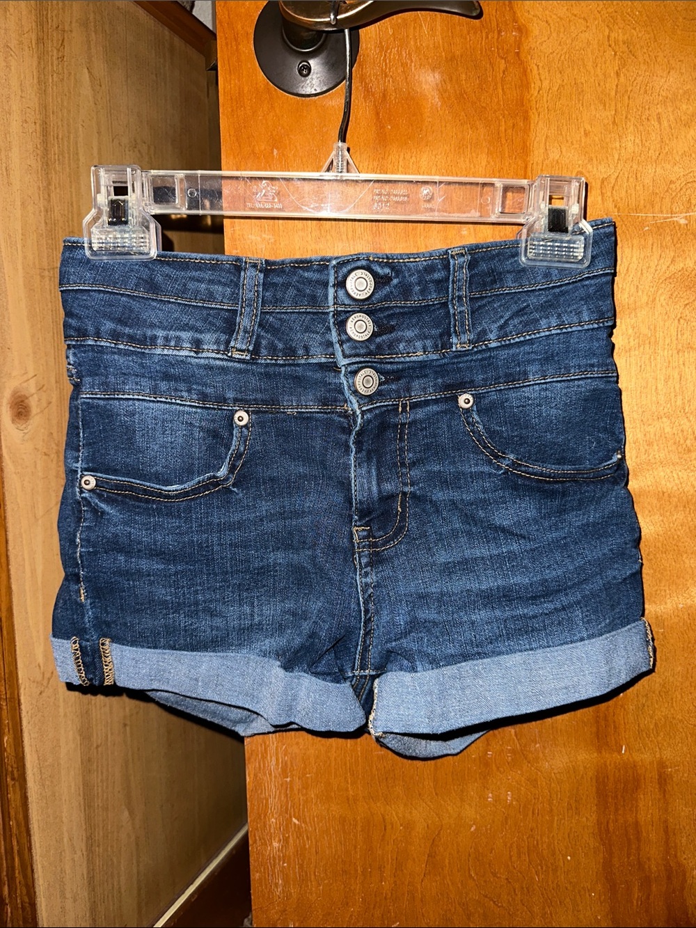 Aeropostale Dark Blue Triple-Button Roll Cuff Denim Shorts